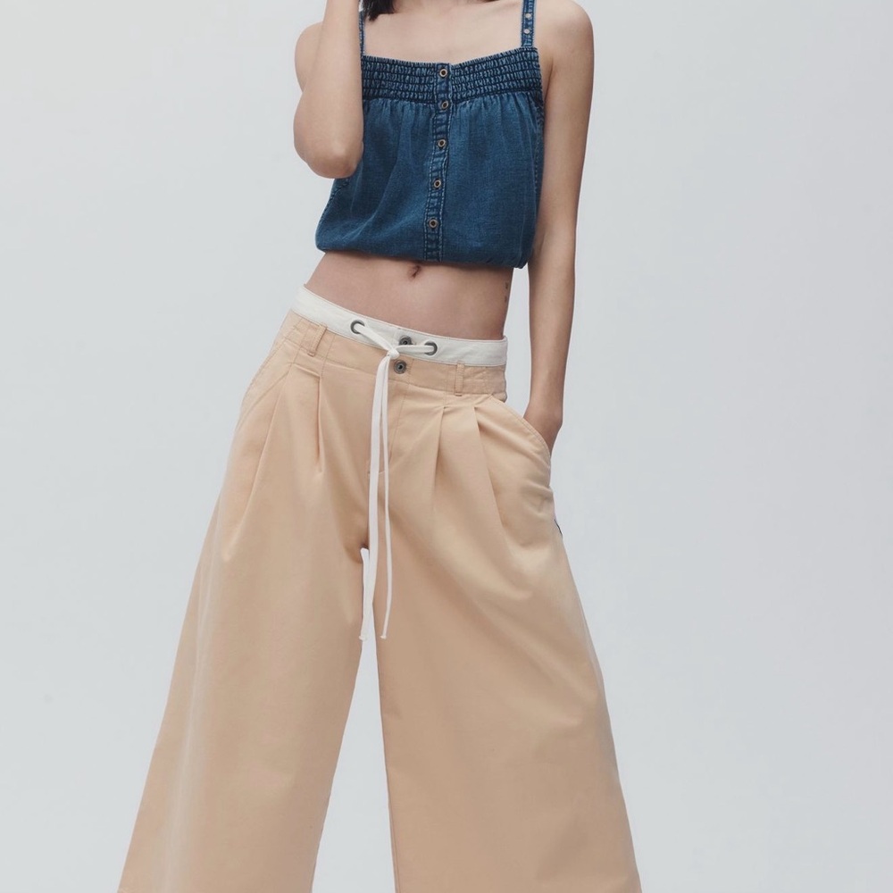 Maeve Anthropologie Tan Wide-Leg Pants